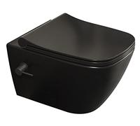 Aqua Bagno Taharet - Inodoro de ducha con grifo, pared con asiento de cierre suave, inodoro colgante con función bidé, 51 cm de largo, color negro mate
