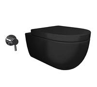 Aqua Bagno Taharet - Inodoro negro mate, Cocon 2.0 Big Dusch-WC, sin bordes, inodoro con bidé | 54,5 cm de largo