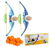 Aqua Blaster Archer - Paquete doble, juguete lanzador de arco para niños con 2 lazos y 12 bolas de algodón suave, arco de tirachinas al aire libre para diversión de verano, juegos de jardín, juegos