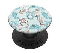 Aqua & Brown Herradura Bows Cowboy Hat Cowgirl Boots Riding PopSockets PopGrip Adhesivo