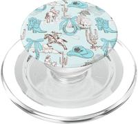 Aqua & Brown Herradura Bows Cowboy Hat Cowgirl Boots Riding PopSockets PopGrip para MagSafe