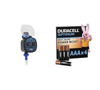 Aqua Control C4099O Programador de Riego para Jardín, para Todo Tipo de Grifos, Apertura a 0 Bar, Color Azul + Duracell Optimum Pack de 4 AAA