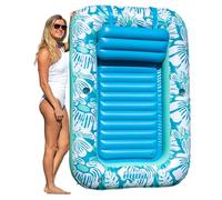 Aqua Inflatable Tanning Pool Lounger - Large (71 x 48 in) - Premium Pool Float with Cupholders and Removeable Pillow for Relaxation and Fun, Blue Flowers Pattern