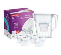 Aqua Optima Jarra Filtrante Liscia (2.5L, Blanca) + 6 Filtros Evolve+ - Apta para Frigorífico y Lavavajillas, Fácil de Llenar. Reduce Cal, Cloro e Impurezas