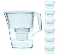 Aqua Optima Jarra Liscia + 6 cartuchos de filtro de agua Evolve. Pack de 6 meses, blanco, 2,8 litros, 172x264x263