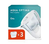 Aqua Optima Oria Jarra de Filtro de Agua y 3 Cartuchos de Filtro de Agua Evolve+ de 30 Días, Capacidad de 2,8 litros, Para la Reducción de Microplásticos, Cloro, Cal e Impurezas, Blanco