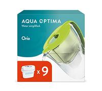 Aqua Optima Oria Jarra de Filtro de Agua y 9 Cartuchos de Filtro de Agua Evolve+ de 30 Días, Capacidad de 2,8 litros, Para la Reducción de Microplásticos, Cloro, Cal e Impurezas, Verde