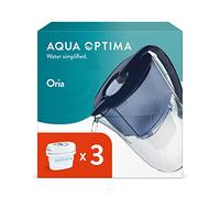 AQUA OPTIMA qua Oria Jarra de Filtro de Agua y 3 Cartuchos de Filtro de Agua Evolve+ de 30 Días, Capacidad de 2,8 litros, Para la Reducción de Microplásticos, Cloro, Cal e Impurezas, Azul