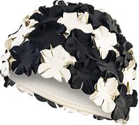 Aqua Speed Gorra de natación | señoras | Gorra de baño Retro | elástica | Elegante | Playa | Piscina | Pelo Largo| látex | Blanco y Negro