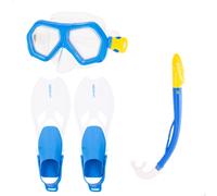 AKTIVE Aqua Sport Gafas Buceo y Aletas niño, Máscara antigotas, Fácil Ajuste, Látex Free, Aleta Ajustable 27-31, Tubo con protección contra Salpicaduras, Lentes policarbonato, Snorkel niños (54261)