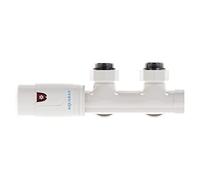 Aquabad® Kit de válvula acodada con Termostato para radiadores con conexión central de 50mm, Blanco, incluye adaptadores para tubo multicapa de 16mm PEX