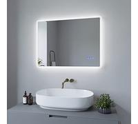 AQUABATOS Espejo de baño con iluminación, 80 x 60 cm, Espejo de Pared LED, Ahorro de energía, Interruptor táctil, Regulable, Blanco frío 6400 K, Blanco cálido 3000 K, calefacción de Espejo, IP44, CE