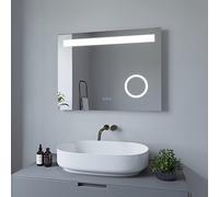AQUABATOS Espejo de baño con iluminación, 80 x 60 cm, Espejo de Pared LED, Interruptor táctil, Regulable, Espejo de Maquillaje, Blanco frío 6400 K, Blanco cálido 3000 K, calefacción de Espejo, IP44,
