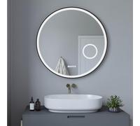 AQUABATOS Espejo de baño con iluminación antivaho, 80 cm, redondo, color negro, espejo de baño LED 80 x 80 cm, espejo de pared con marco, espejo de pared, espejo de luz táctil para interruptor de