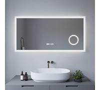 AQUABATOS® Espejo de baño con iluminación, Espejo de baño con luz, Reloj Digital, Espejo de luz, 120 x 60 cm, Espejo de Pared LED con Marco, Espejo de Maquillaje, Regulable, calefacción de Espejo,