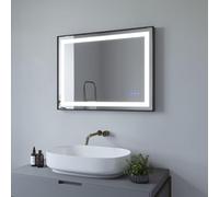 AQUABATOS Espejo de baño con iluminación LED, 80 x 60 cm, marco de aluminio en color negro mate, regulable, blanco frío, 6400 K, blanco cálido, 3000 K, sin vaho, protección IP44 CE