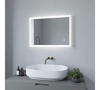 AQUABATOS® Espejo de baño de 70 x 50 cm, Espejo de baño con iluminación, Espejo de luz LED táctil, sin vaho, Blanco frío, 6400 K, Regulable, calefacción de Espejo, antivaho
