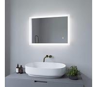 AQUABATOS Espejo de Baño LED 50 x 70 cm, Iluminación de Pared, Interruptor Táctil, Temperatura de Color Ajustable, Blanco Frío 6400K, IP44 CE, Ahorro de Energía