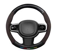 AQUADORA Cubierta de Volante de Microfibra Antideslizante y Transpirable Clima para Hyundai Santa Fe 2019 2020 2021 con el Logo del Coche,Brown