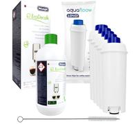 Juego de 5 filtros de agua para cartucho de filtro DLSC002 SER3017 5513292811 compatible con Magnifica Caffe Cappuccino ECAM ETAM EPAM ESAM BCO, incluye DeLonghi EcoDecalk 500 ml/cepillo de limpieza