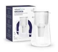 Aquafloow Jarra filtradora de vidrio borosilicato 3L, sin BPA, de diseño premium apta para lavavajillas, con cartucho filtro - reduce cal, cloro e impurezas, blanca