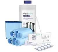 Aquafloow Juego de Mantenimiento para Cafeteras Compatible con Philips Saeco | 3x Filtro de Agua Repuesto AquaClean, Pastillas de Limpieza 10x2g, Descalcificador 1000ml, Cepillo de Limpieza Lubricante