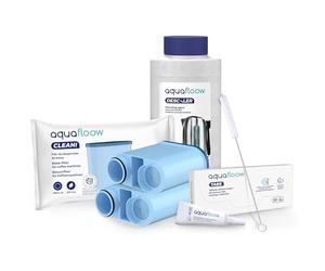 Aquafloow Kit de Cuidado para Cafeteras | Accesorios para Baristas - 2x Filtro AquaClean, 250ml Descalcificador, 10x Pastillas Descalcificadoras, Cepillo de Limpieza, Lubricante | para Saeco Philips