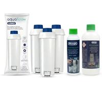 Aquafloow Kit Mantenimiento Compatible con DeLonghi - 3 Filtros de Agua (sustituye DLSC002), Descalcificador EcoDecalk 500 ml, Limpiador Leche Eco MultiClean 250 ml