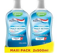 Aquafresh Multi Action Colutorio Diario Antibacteriano, Enjuague Bucal que Fortalece el Esmalte y Previene las Caries, Pack 2x500 ml