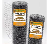 Aquagart Malla de alambre de 20 m, malla hexagonal galvanizada, valla para gallinas, conejos, malla fina de 25 mm x 25 mm, malla de alambre hexagonal de 0,9 mm, 50 cm de alto