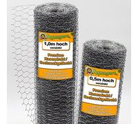Aquagart Malla de Alambre Hexagonal Galvanizada - Valla para Gallinas y Conejos, Malla Fina 25 mm x 25 mm, 0,9 mm de Grosor - 50 cm x 20 m