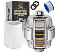 AquaHomeGroup Filtro de cabezal de ducha de 20 etapas con vitaminas C, E y A para agua dura, filtro de alta salida para eliminar el cloro y el flúor, incluye 2 cartuchos, filtro con flujo constante