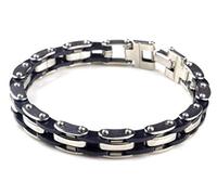 AQUALITYS Pulseras de Cadena de eslabones de Acero Inoxidable para Hombre, brazaletes para Hombre, Pulsera de Motociclista, Pulsera de Silicona Negra