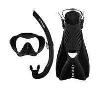 Aqualung Neos - Pack de Snorkel Completo con máscara Frameless + Snorkel + Aletas Ajustables Tacón Abierto, Vidrio Templado, Viaje Compacto, Adulto