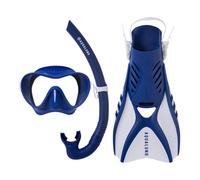 Aqualung Neos - Pack de Snorkel Completo con máscara Frameless + Snorkel + Aletas Ajustables Tacón Abierto, Vidrio Templado, Viaje Compacto, Adulto
