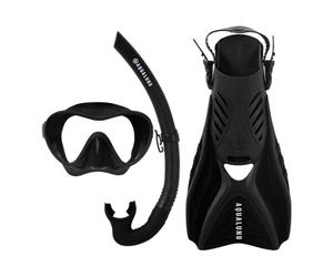 Aqualung Neos - Pack de Snorkel Completo con máscara Frameless + Snorkel + Aletas Ajustables Tacón Abierto, Vidrio Templado, Viaje Compacto, Adulto