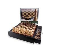 Aquamarine Games - Ajedrez y Damas FSC100% de Madera con Cajones para Guardar Piezas