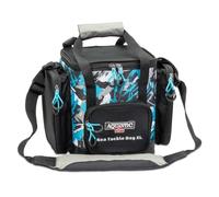 Aquantic Sea Tackle - Bolsa de pesca XL con 19 fundas de plástico, 2 bolsillos laterales con cajas, bolsa de aparejos, bolsa de pesca, bolsa de accesorios, bolsa de cebo, azul, 33 x 27 x 27 cm, Bolsa