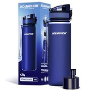 AQUAPHOR City Bottle 500ml azul marino I botella filtrante para llevar I filtro con carbono activo I filtra cloro y contaminaciones I hecho de tritan libre de BPA I para un mejor sabor y olor del agua