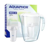 AQUAPHOR Jarra Filtrante de Agua Smile - 2.9L, Cabe en Puertas de Frigorífico, Ligera, Ahorra Espacio, Incluye 1 Filtro A5 de 350L, Reduce la Cal, Cloro y Microplásticos - Blanco