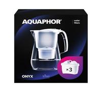 AQUAPHOR Jarra de Filtro de Agua Onyx Blanco - Capacidad de 4.2L, 3 filtros MAXFOR+ incluidos, reduce la cal, el cloro y los microplásticos, perfecta para familias, con efecto de vidrio