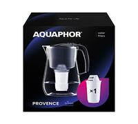 AQUAPHOR Jarra de Filtro de Agua Provence Negro para Encimera, Capacidad de 4.2L, 1 X A5 Filtro A5 incluido, Reduce Cal, Cloro y Microplásticos, Ideal para Familias, con Efecto de Vidrio