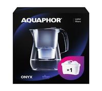 AQUAPHOR Jarra de Filtro de Agua Onyx Negro - Capacidad de 4.2L, 1 filtro MAXFOR+ incluido, reduce la cal, el cloro y los microplásticos, perfecta para familias, con efecto de vidrio
