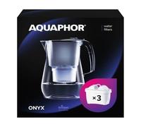 AQUAPHOR Jarra de Filtro de Agua Onyx Negro - Capacidad de 4.2L, 3 filtros MAXFOR+ incluidos, reduce la cal, el cloro y los microplásticos, perfecta para familias, con efecto de vidrio