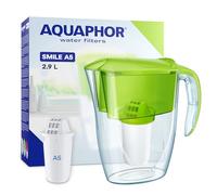 AQUAPHOR Jarra Filtrante de Agua Smile - 2.9L, Compatible con Puertas de Nevera, Ligera, Ahorra Espacio, Incluye 1 x Filtro A5 de 350L, Reduce la Cal, el Cloro y los Microplásticos - Verde