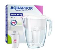 AQUAPHOR Jarra Filtrante Smile - 2.9L, Ideal para Puertas de Nevera, Ligera y Compacta, Incluye Filtro A5 de 350L con Magnesio, Reduce Cal, Cloro y Microplásticos - Blanca.