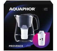AQUAPHOR Provence - Jarra de filtro de agua negra - Diseño de encimera con capacidad de 4,2 L, 1 filtro A5 con magnesio añadido incluido, reduce la cal, el cloro y los microplásticos, perfecto para