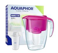 AQUAPHOR Jarra Filtrante de Agua Smile - 2.9L, Apta para Puertas de Frigorífico, Ligera, Ahorra Espacio, Incluye 1 x Filtro A5 de 350L, Reduce Cal, Cloro y Microplásticos - Rosa