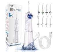 Aquapik® UltraCare Plus Irrigador Bucal Inalámbrico y Recargable Irrigador dental a presión de agua Impermeable IPX8 Hogar y Viajes Elimina Placa Cuida Encías 5 Modos 8 Boquillas 300ml limpieza dental