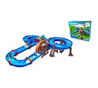 AquaPlay WaterWheel - Hidrocarril de dos pisos, gran rueda hidráulica con manivela, tobogán de agua largo, botes con figuras de animales, juguete acuático para exteriores, para niños a partir de 3